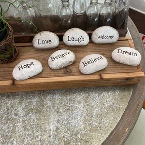 Creative Coop “Word Garden Stones” beautifully etched W/LOVE, HOPE, DREAM ETC